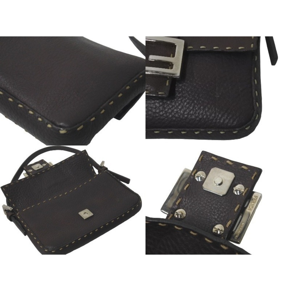 FENDI Selleria Mamma Bucket Shoulder Bag Brown Leather Double F Zucca Silver - Picture 7 of 9